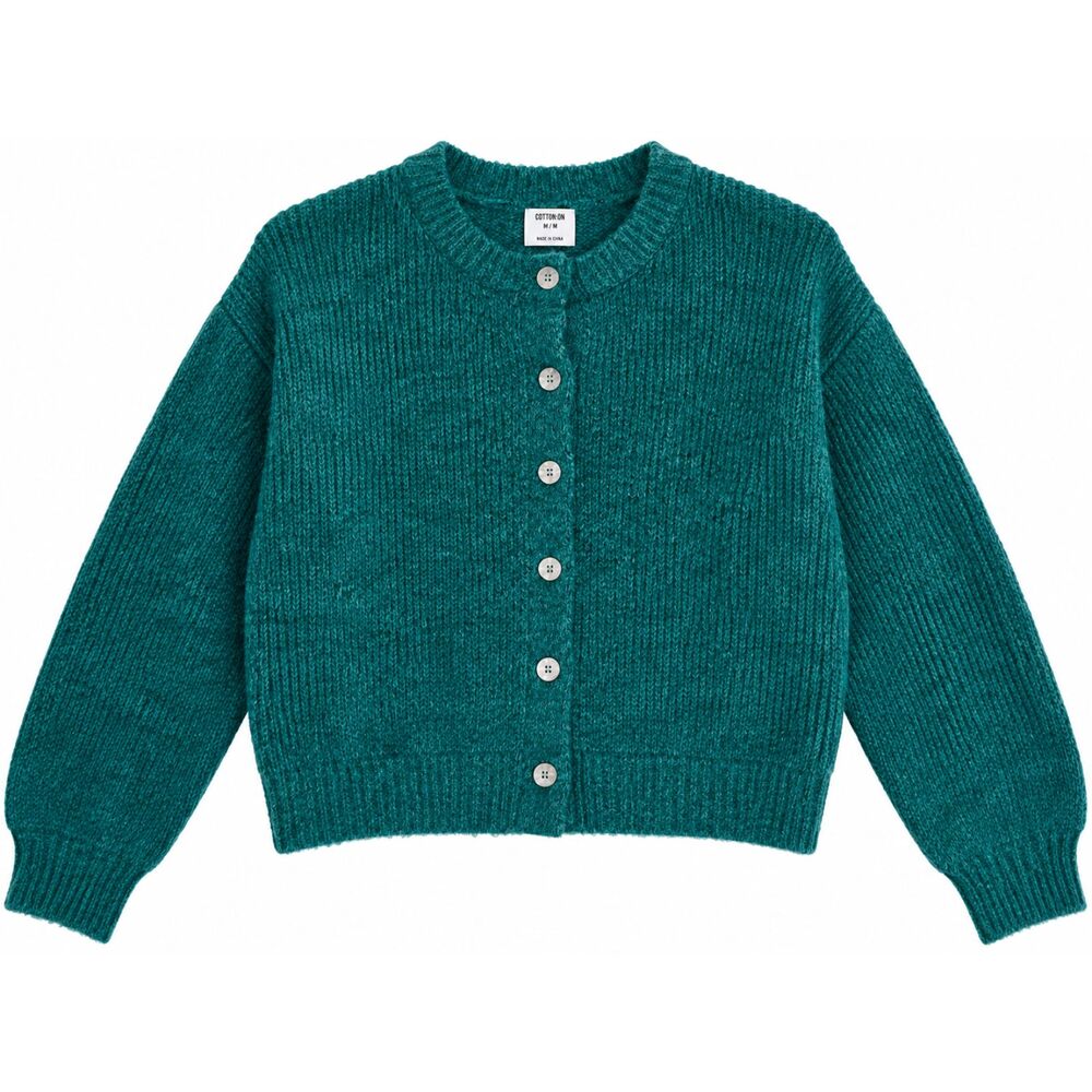 Cotton On Teal Fuzzy Knit Button Front Cardigan Sweater Womens Cropped Cozy M